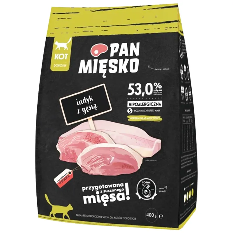 Tylko do końca tygodnia Pan Mięsko karma dla kota sucha 400g Indyk z Gęsią
