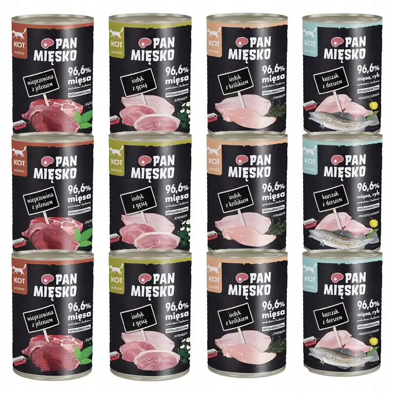 Premium Pan Mięsko karma dla kota mokra 12 x 400g Mix