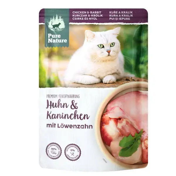 PURE NATURE CAT Huhn Kaninchen - kurczak z królikiem i mniszkiem lekarskim dla dorosłych kotów (85g) Taniej