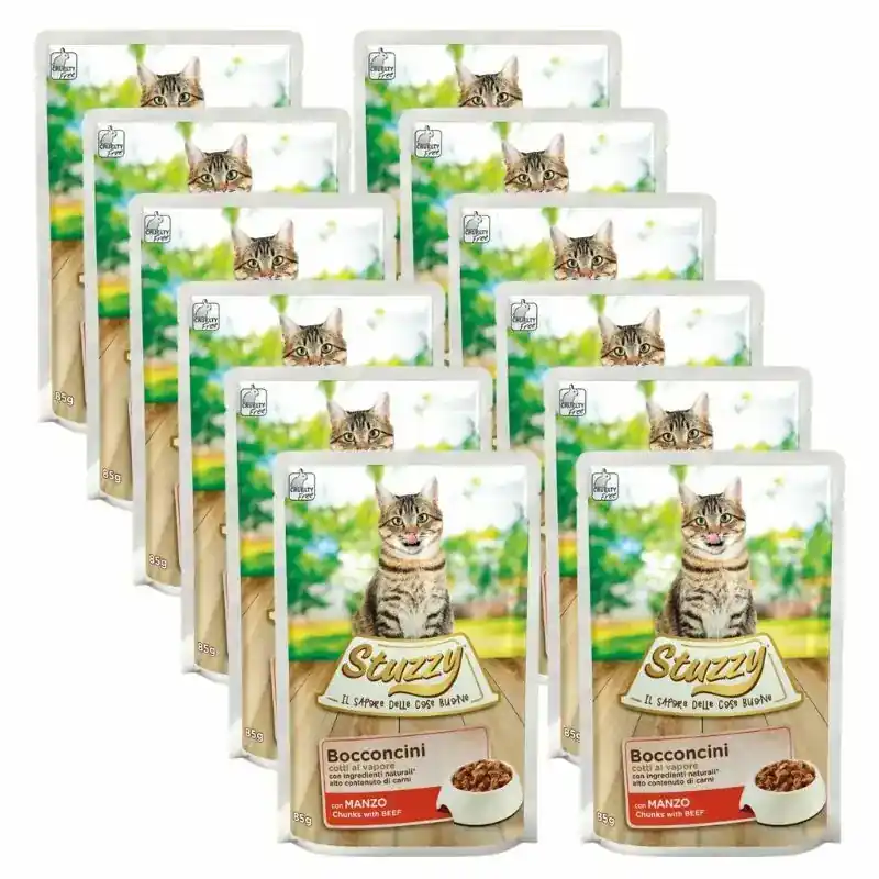 STUZZY Bocconcini z wołowiną PAKIET 12X85g - mokra karma dla kota, saszetka Bezpieczna płatność