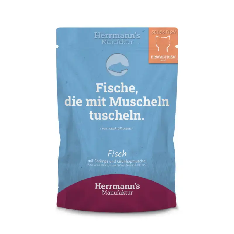 HERRMANN‘S Selection Cat Fisch Garnelen - karma mokra, dla dorosłych kotów z rybami i krewetkami, 100g saszetka Zamów dziś