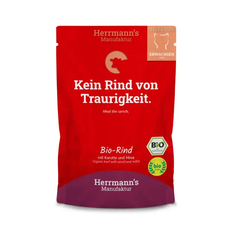 HERRMANN‘S Selection Cat Bio Rind - karma mokra, dla dorosłych kotów z wołowiną, 100g saszetka Rabat