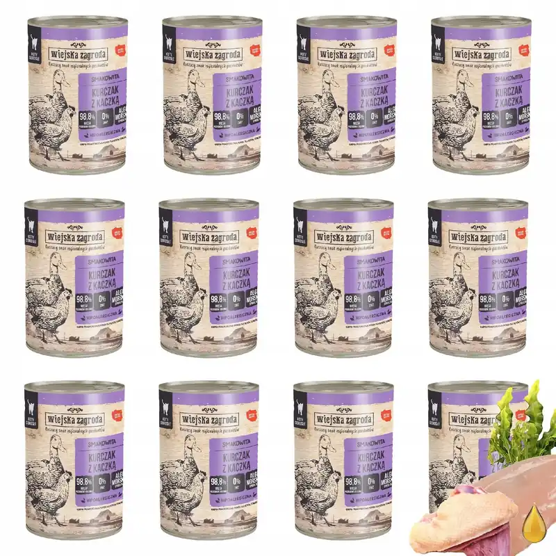 Wybór klientów WIEJSKA ZAGRODA Karma mokra dla kota Kurczak Kaczka 12 x 400g Bezzbożowa