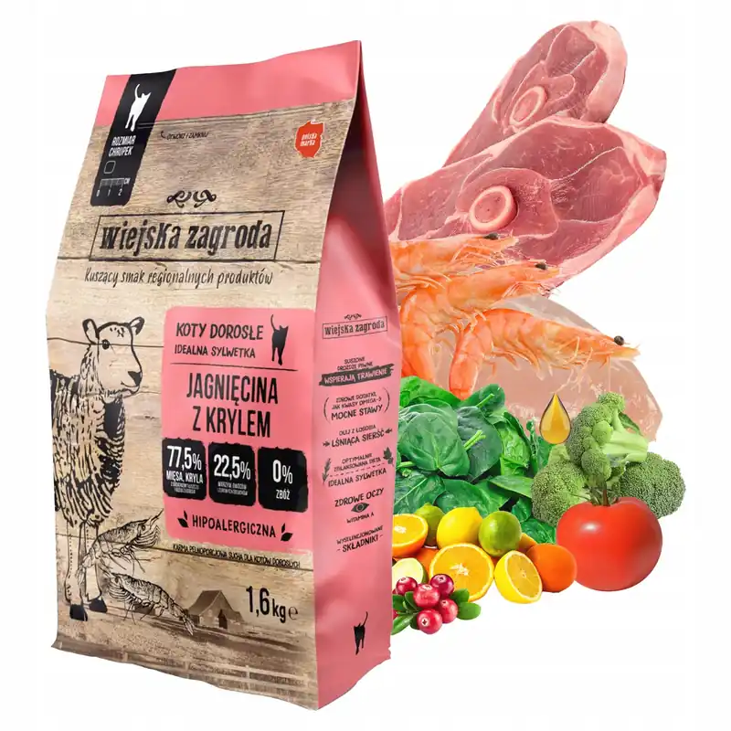 WIEJSKA ZAGRODA sucha karma dla kota 1,6kg Jagnięcina kryl Bestseller