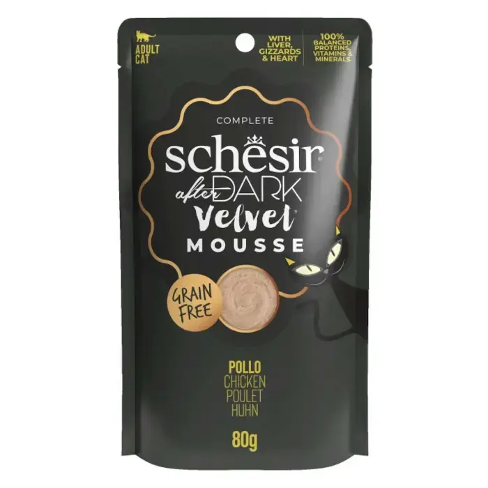 Wybór klientów SCHESIR AFTER DARK Velvet Mousse z kurczakiem - karma dla kotów, mus, saszetka 80g