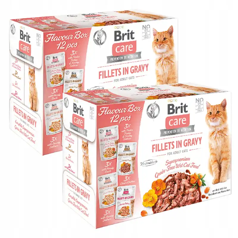 Ostatnia szansa Brit Care Pouch Box Fillets in Gravy 24 x 85g mix mokra karma dla kota