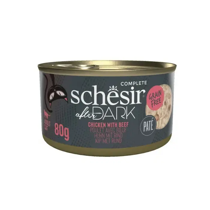 SCHESIR AFTER DARK Pate kurczak z wołowiną, pasztet - mokra karma dla kotów, puszka 80g Łatwy zwrot
