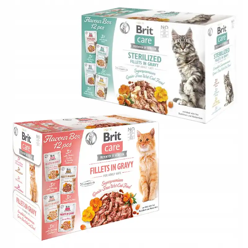 Brit Care Sterilized Fillets in Gravy 24 x 85g Mix mokra karma dla kota Bezpieczne zakupy