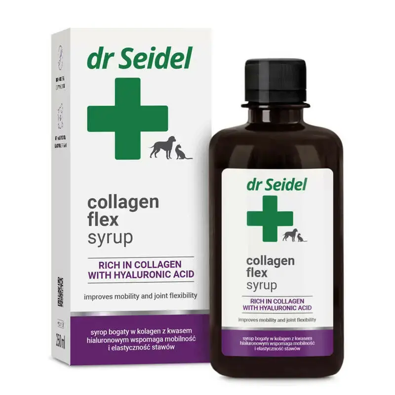 Łatwy zwrot Dr Seidel Collagen flex syrup - syrop wspomagający mobilność i elastyczność stawów psów i kotów, 250ml