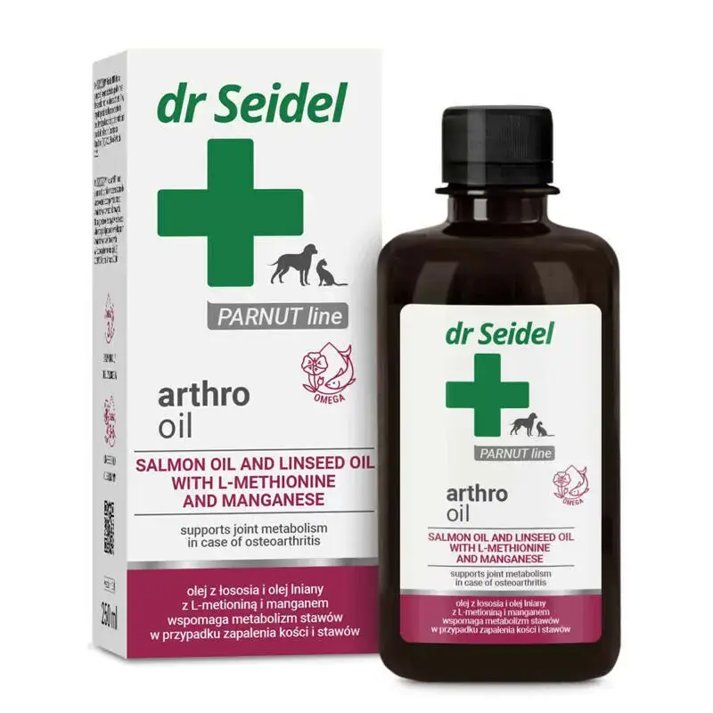 Dostępne od ręki Dr Seidel Artho oil - olej wspomagający metabolizm stawów w przypadku zapalenia kości i stawów u psów i kotów, 250ml
