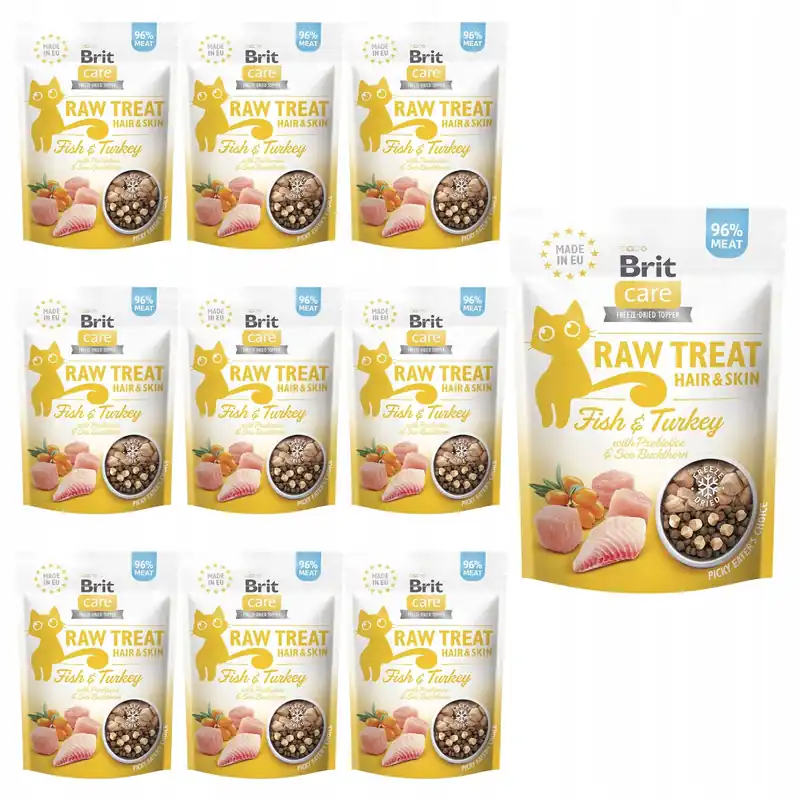 Brit Raw Treat Hair & Skin 10 x 40g Fish Turkey przysmak dla kota Ostatnie sztuki