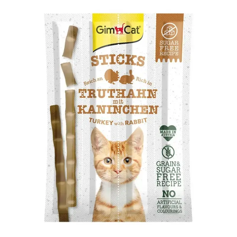 Ostatnie sztuki GIMCAT STICKS INDYK I KRÓLIK - przysmak dla kota w postać pałeczek 4szt
