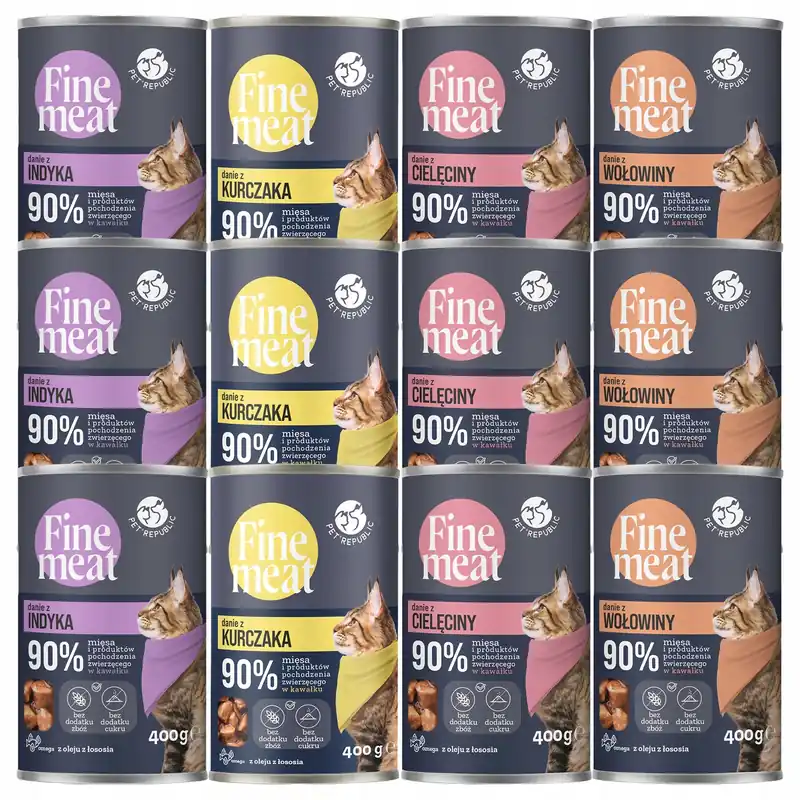 Dostępne od ręki PET REPUBLIC FINE MEAT karma mokra kota kawałki w sosie mix smaku 12 x 400g Bezzbożowa