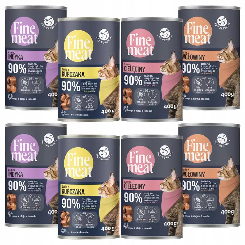 Wyprzedaż PET REPUBLIC FINE MEAT karma mokra kota kawałki w sosie mix smaku 8 x 400g Bezzbożowa