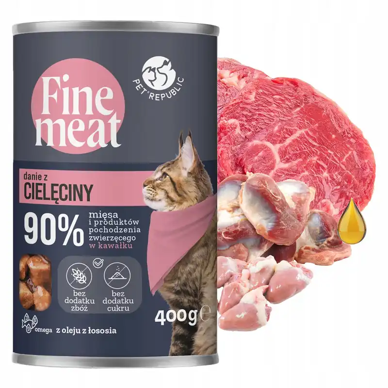 PET REPUBLIC FINE MEAT karma mokra dla kota kawałki w sosie Cielęcina 400g Bezzbożowa Taniej