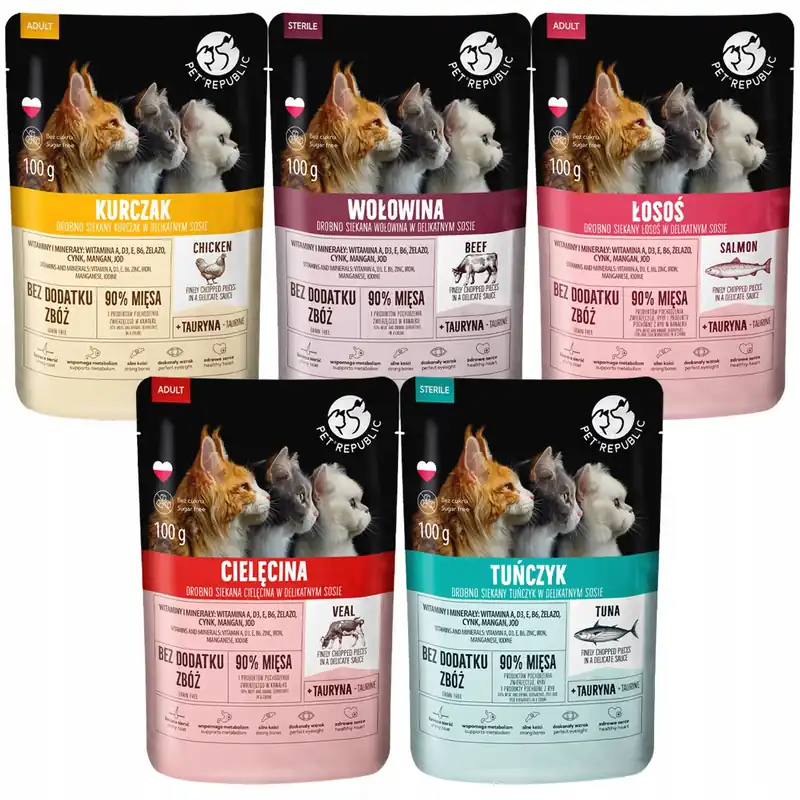 Zniżka PET REPUBLIC Fileciki karma mokra dla kota mix smaków 120 x 100g Bezzbożowa