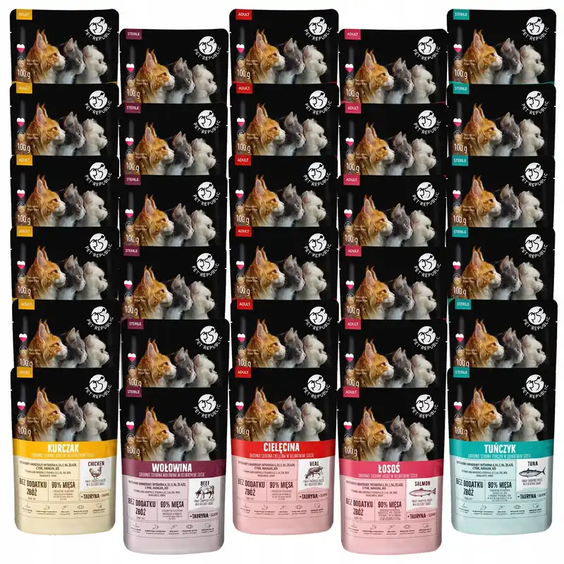 Oferta PET REPUBLIC Fileciki karma mokra dla kota mix smaków 30 x 100g Bezzbożowa