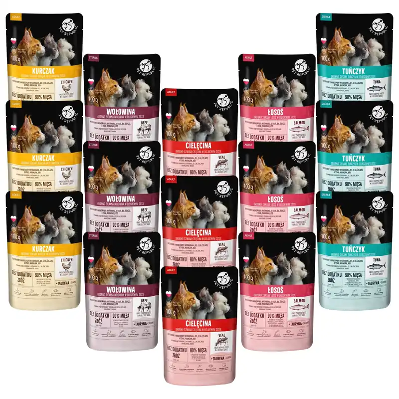 Wysoka jakość PET REPUBLIC Fileciki karma mokra dla kota mix smaków 15 x 100g Bezzbożowa