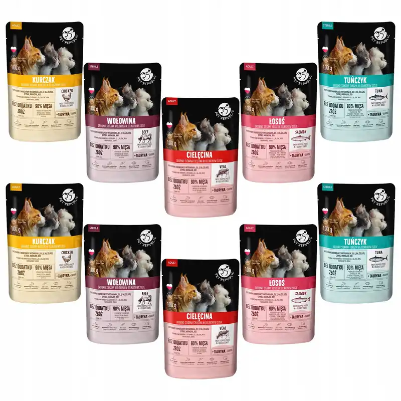 PET REPUBLIC Fileciki karma mokra dla kota mix smaków 10 x 100g Bezzbożowa Hit sprzedaży