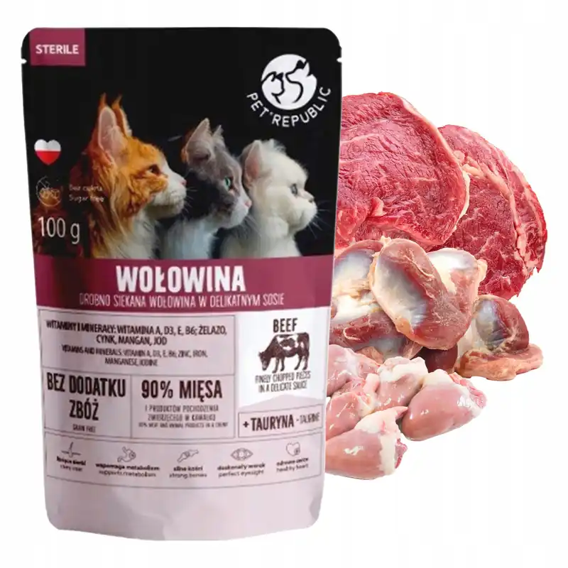 Dodaj do koszyka PET REPUBLIC Sterilised Fileciki karma mokra dla kota Wołowina 100g Bezzbożowa