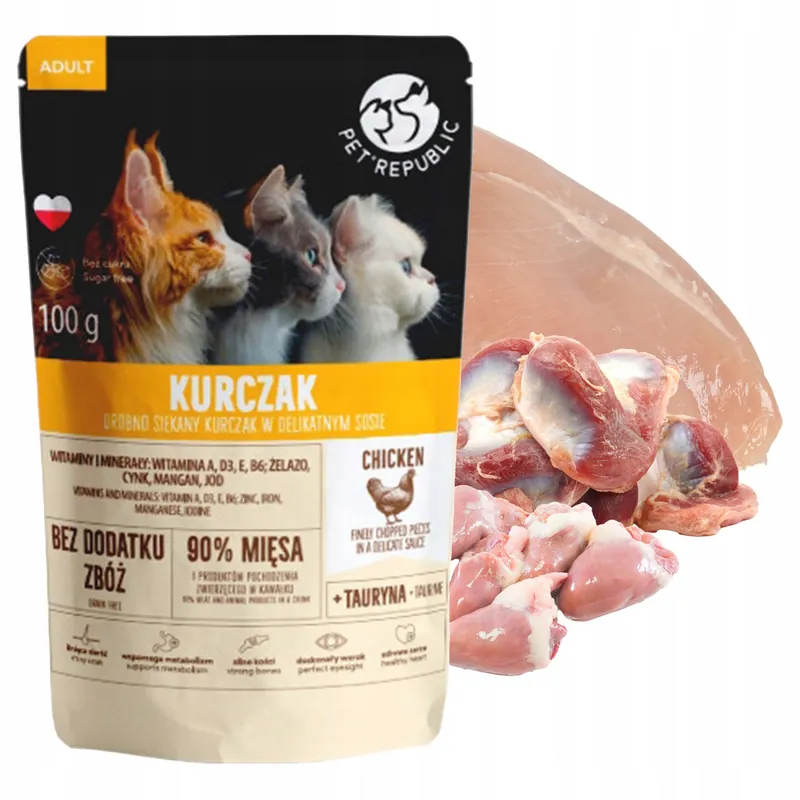 Nowość PET REPUBLIC Fileciki karma mokra dla kota Kurczak 100g Bezzbożowa