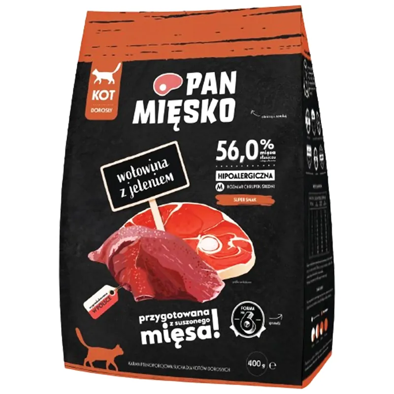 Kup online Pan Mięsko karma dla kota sucha 400g Wołowina Jeleń