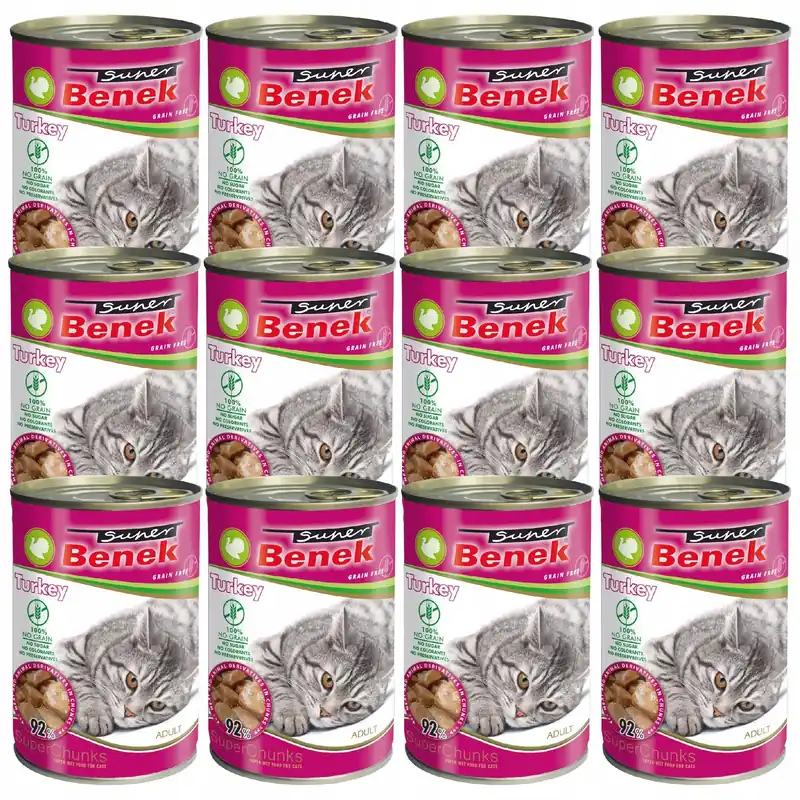Popularny BENEK Chunks Karma mokra dla kota Indyk 12 x 415g Bezzbożowa