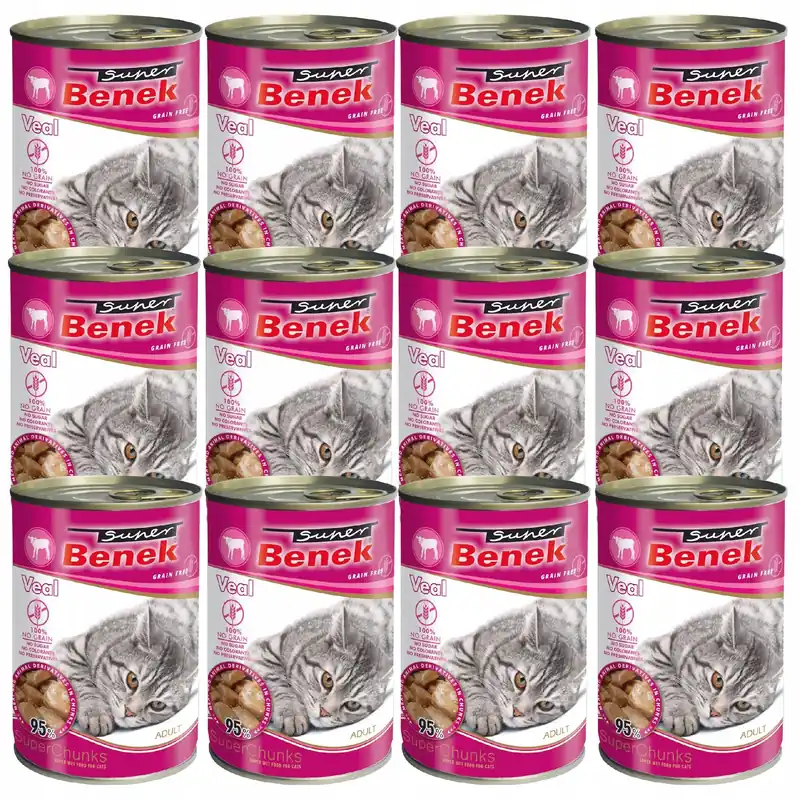 Nowość BENEK Chunks Karma mokra dla kota Cielęcina 12 x 415g Bezzbożowa