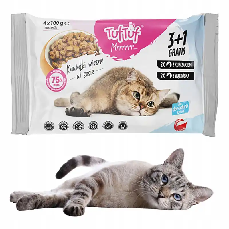 TUF TUF Karma mokra dla kota mięsny mix smaków 4 x 100g Cena promocyjna