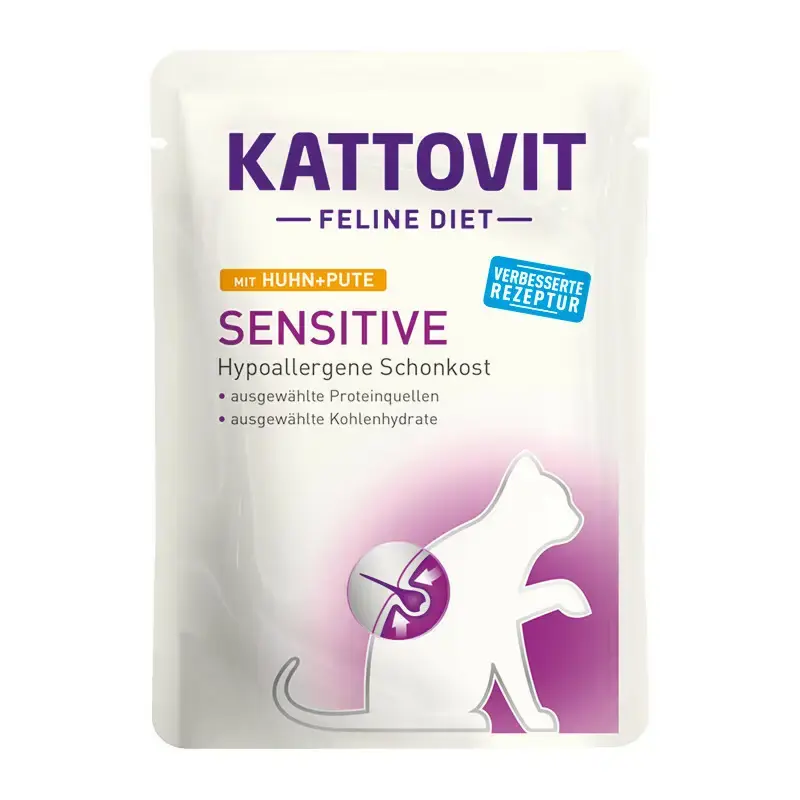 Wysoka jakość KATTOVIT SENSITIVE kurczak/indyk - mokra karma dla kotów 85g
