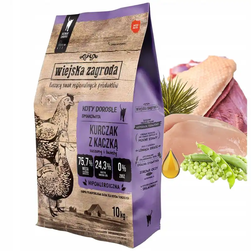 WIEJSKA ZAGRODA sucha karma dla kota 10kg Kurczak Kaczka Nowość
