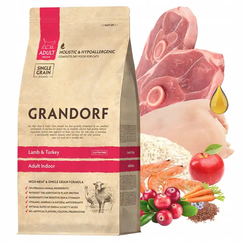 Ekspresowa dostawa GRANDORF INDOOR Adult Karma sucha dla kota Jagnięcina Indyk 400g
