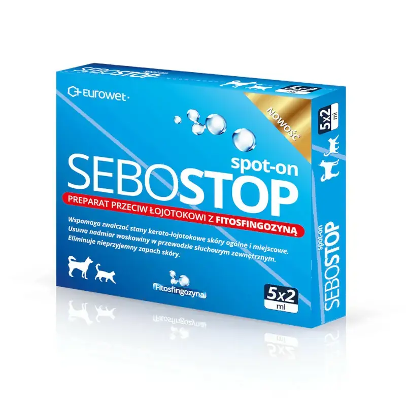 EUROWET Sebostop Spot-On - preparat przeciw łojotokowi z fytosfingozyną dla psów i kotów, 5x2ml Taniej
