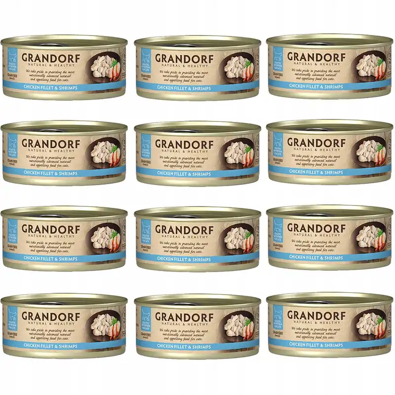 Ograniczona ilość GRANDORF zdrowa karma mokra dla kota Kurczak Krewetki 12 x 70g Bezzbożowa