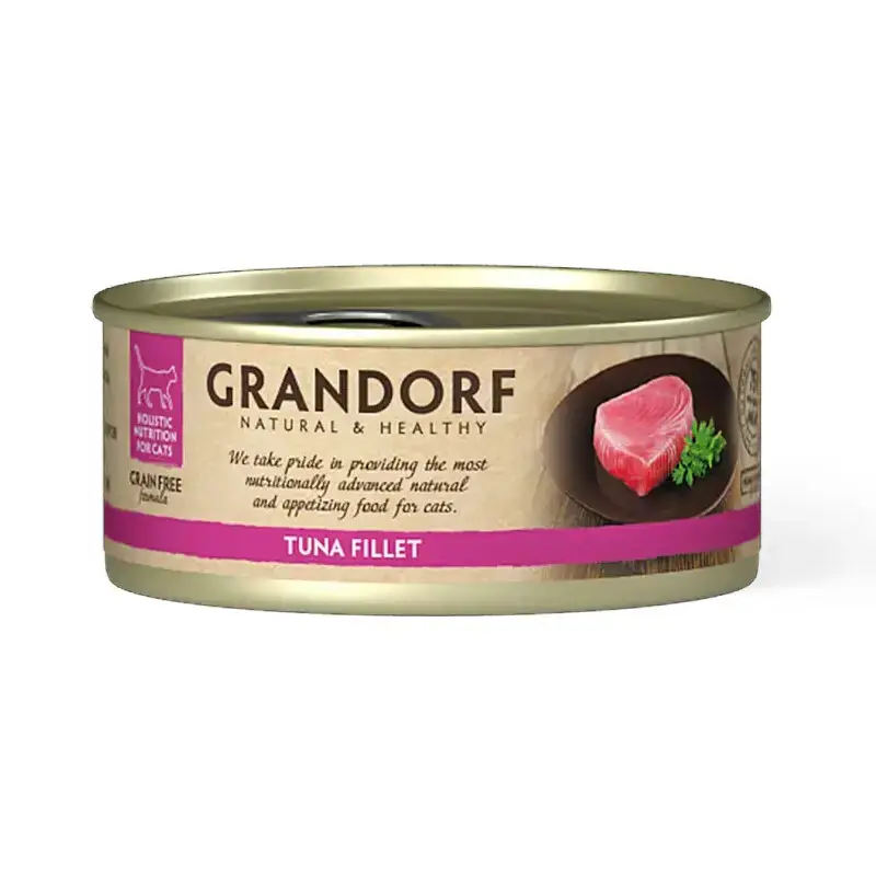 Łatwy zwrot GRANDORF Tuna Fillet - mokra karma dla kota z filetem z tuńczyka, puszka 70g