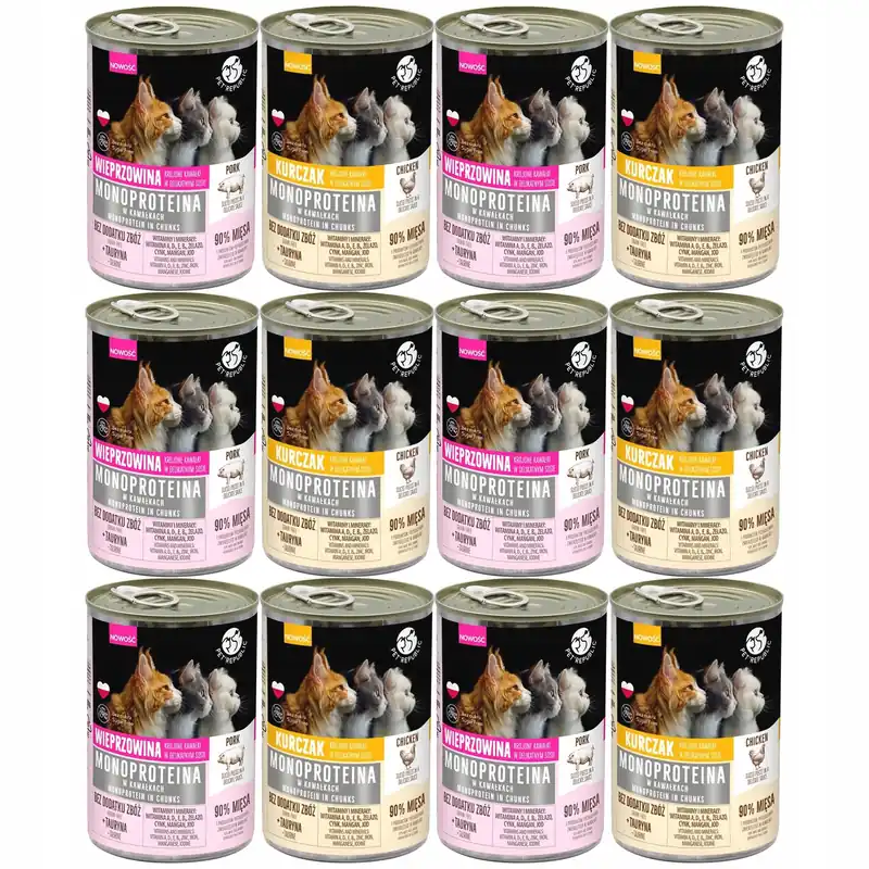 PET REPUBLIC Mono Protein Mix Smaków karma dla kota mokra 12 x 400g Oferta limitowana