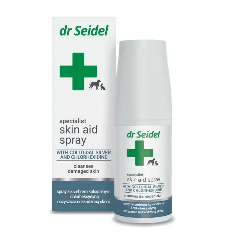 Dr Seidel Skin aid spray - Specjalistyczny preparat do pielęgnacji uszkodzeń skóry u zwierząt w postaci zadrapań i drobnych ran, 50ml Tani