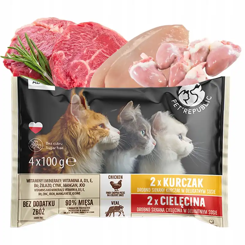 Nie przegap PET REPUBLIC Mix Smaków mięsny karma dla kota mokra saszetka 4 x 100g