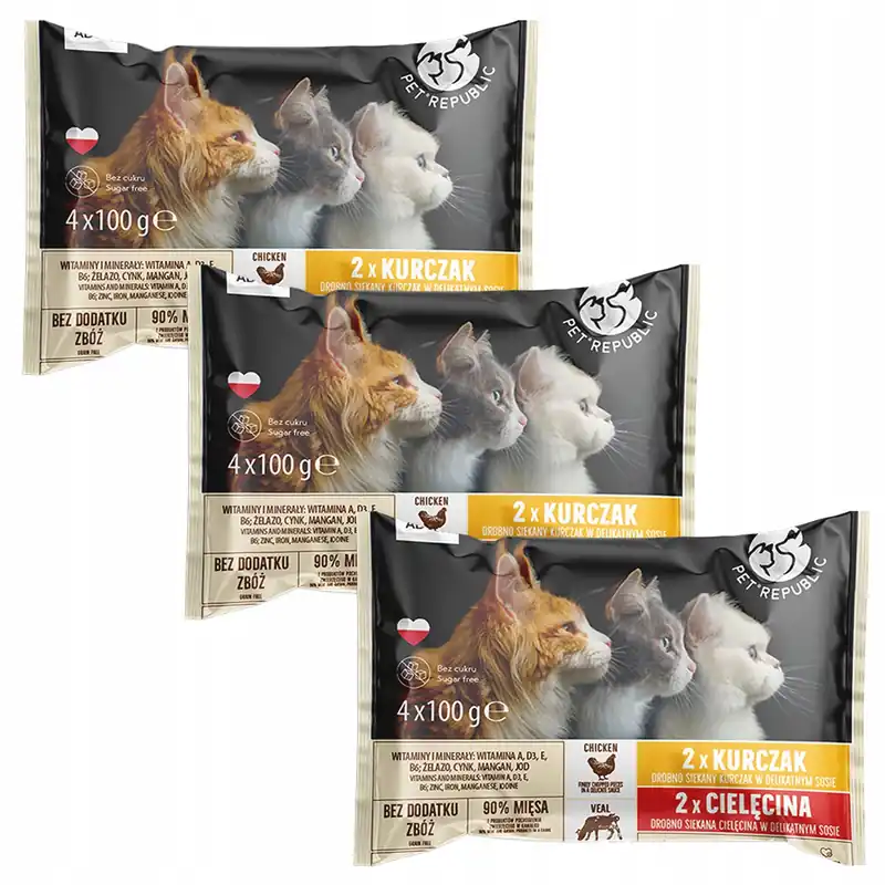 PET REPUBLIC Mix Smaków mięsny karma dla kota mokra saszetka 12 x 100g Nowy