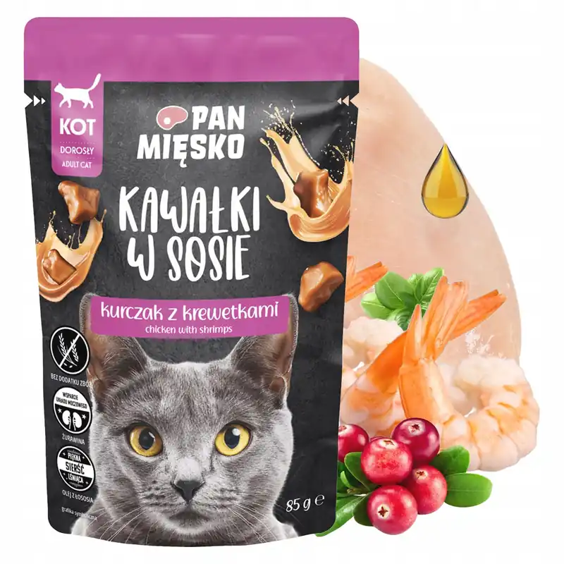 Tylko do końca tygodnia Pan Mięsko dla kota mokra karma 85g Kurczak Krewetki