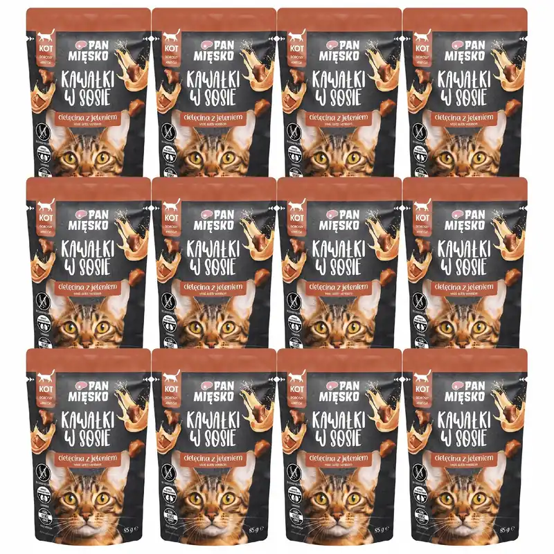 Bestseller Pan Mięsko karma dla kota mokra 12 x 85g Cielęcina Jeleń