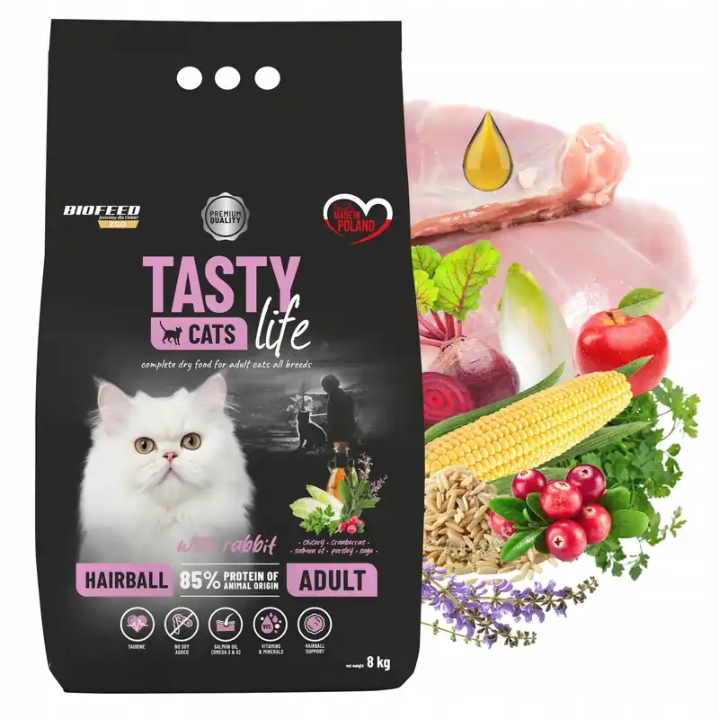 BIOFEED TASTY CATS LIFE Hairball Królik karma sucha dla kota 8 kg zdrowa Ostatnia szansa