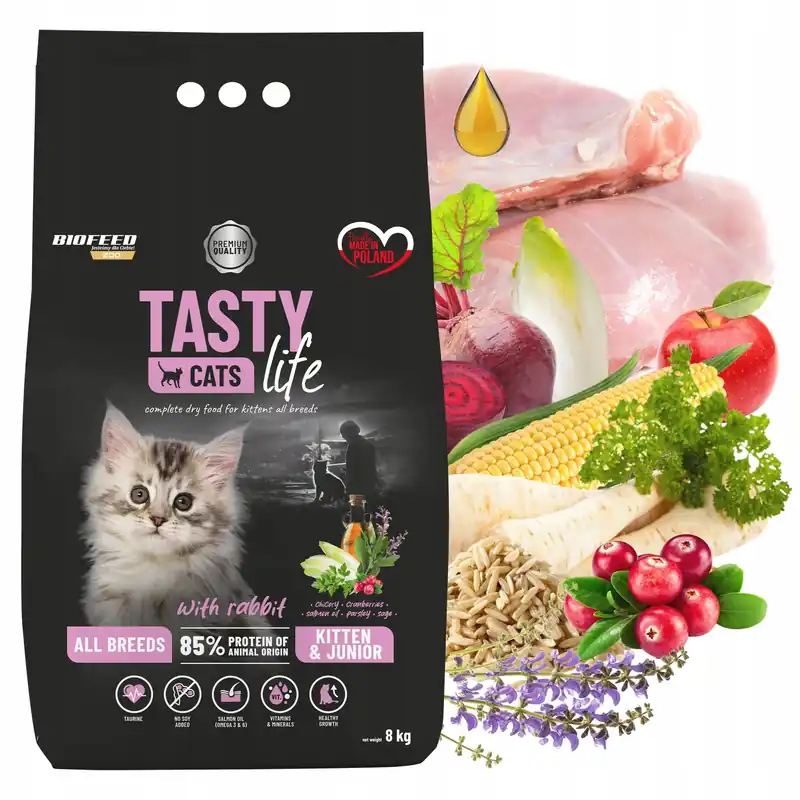 BIOFEED TASTY CATS LIFE Kitten Królik karma sucha dla kociąt 8 kg zdrowa Hit cenowy