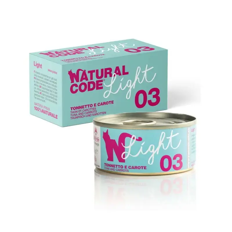 NATURAL CODE Light 03 Tuńczyk i marchewka - mokra karma dla kotów o obniżonej zawartości energetycznej, puszka 4x70g Zamów dziś