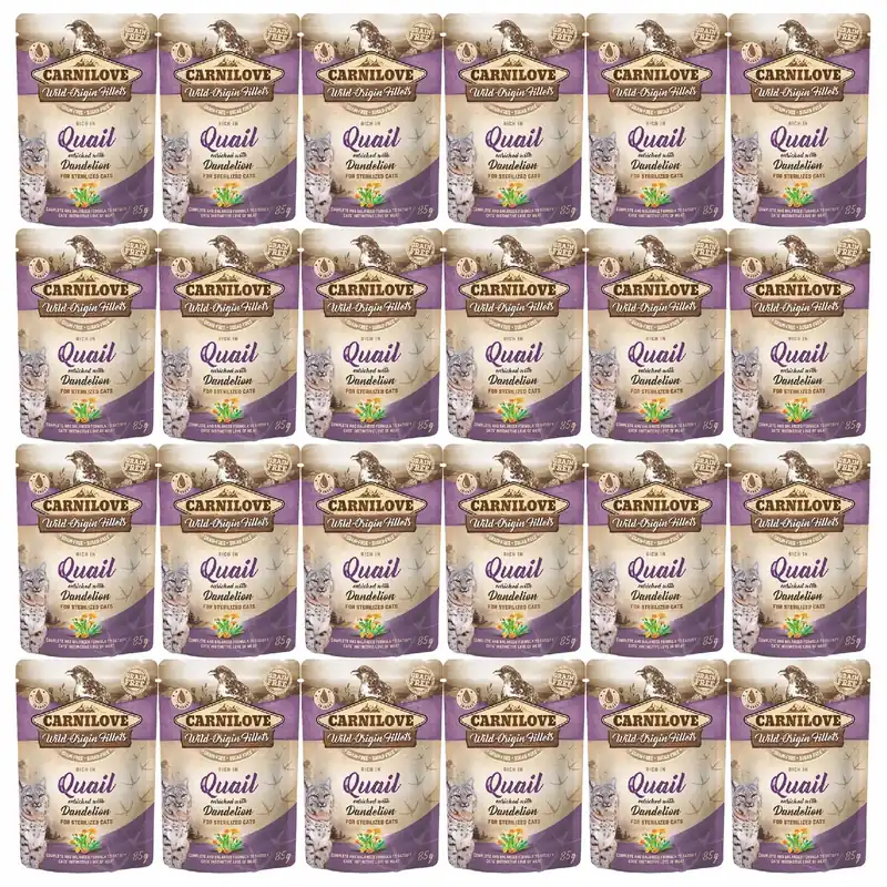 CARNILOVE CAT POUCH STERILIZED Przepiórka mokra karma dla kota 24 x 85g bez zbóż Taniej