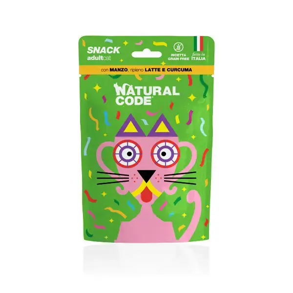 NATURAL CODE Snack Wołowina, mleko i kurkuma - Przysmaki dla kotów dorosłych, 60g Zamów dziś