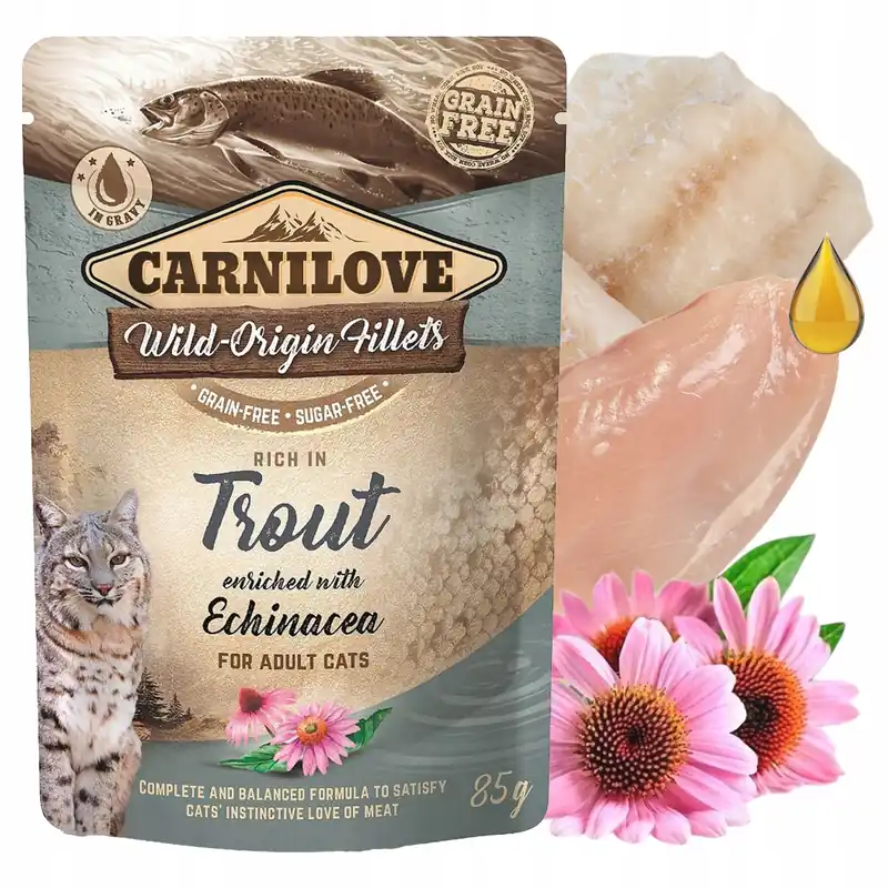 CARNILOVE CAT POUCH Pstrąg z Echinaceą karma mokra dla kota 85g bez zbóż Super okazja