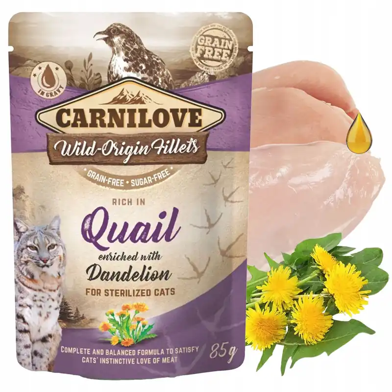 CARNILOVE CAT POUCH STERILIZED Przepiórka karma mokra dla kota 85g bez zbóż Hit sprzedaży