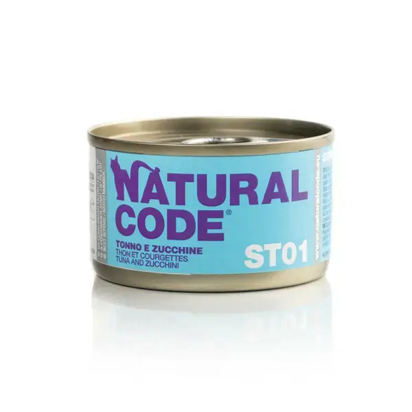 Nowość NATURAL CODE ST01 tuńczyk i cukinia - mokra karma dla kotów sterylizowanych, puszka 85g