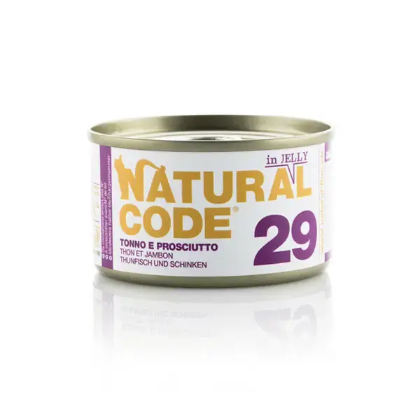 Premium NATURAL CODE 29 tuńczyk i szynka z kurczaka w galaretce - mokra karma dla kota, puszka 85g